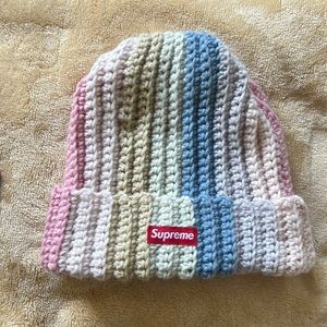 Supreme knit beanie in blues and pinks